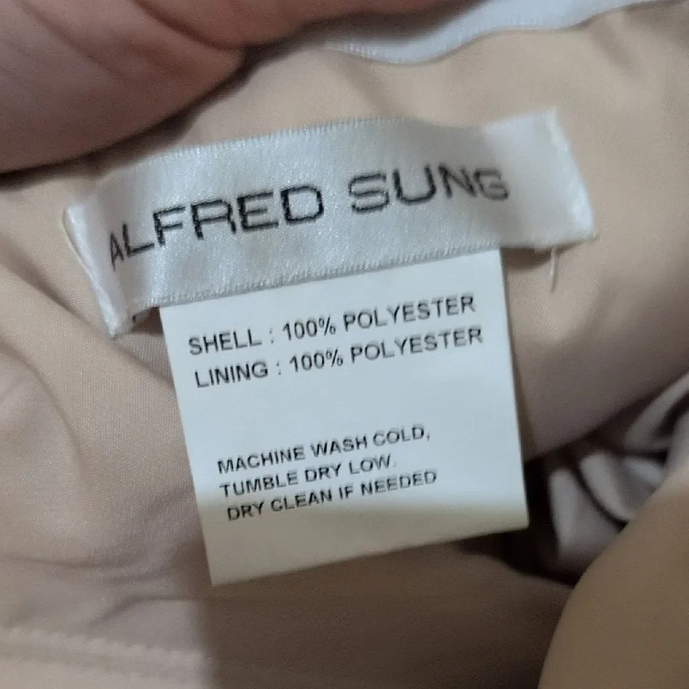 Alfred Sung Strapless Satin Gown Draped Front Slit Pockets Champagne 6 - Picture 6 of 14